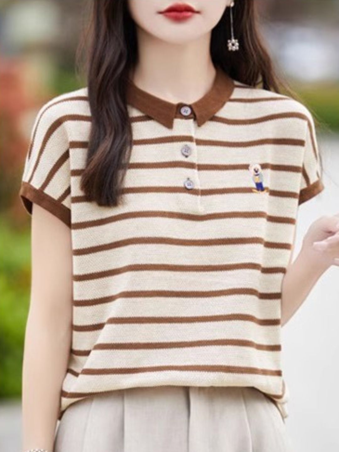 Contrast Stripe Polo Neck T-Shirt