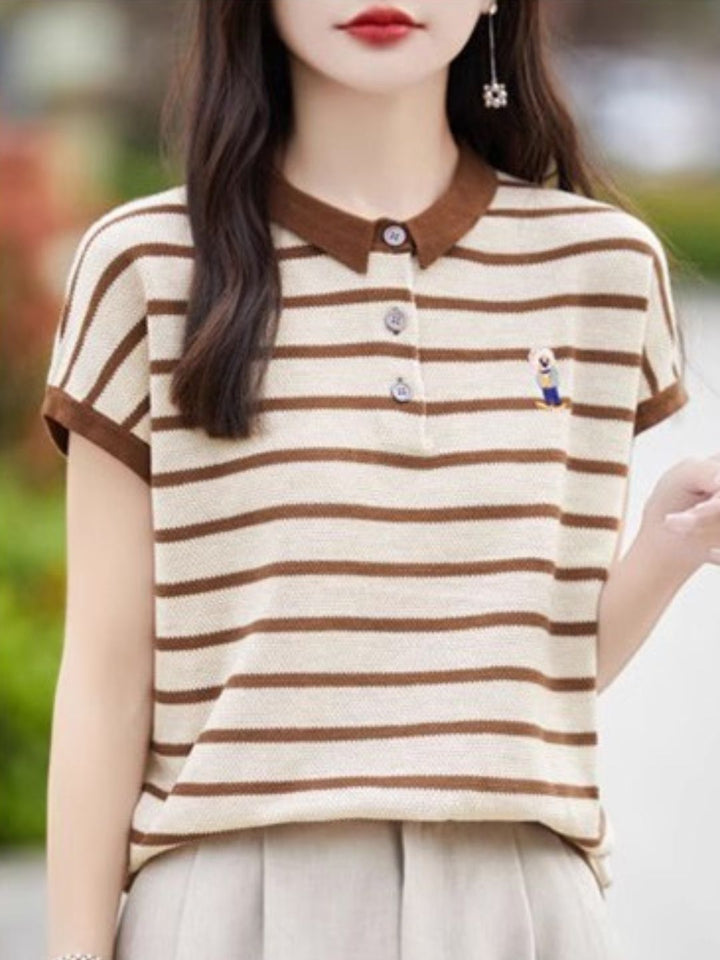 Contrast Stripe Polo Neck T-Shirt