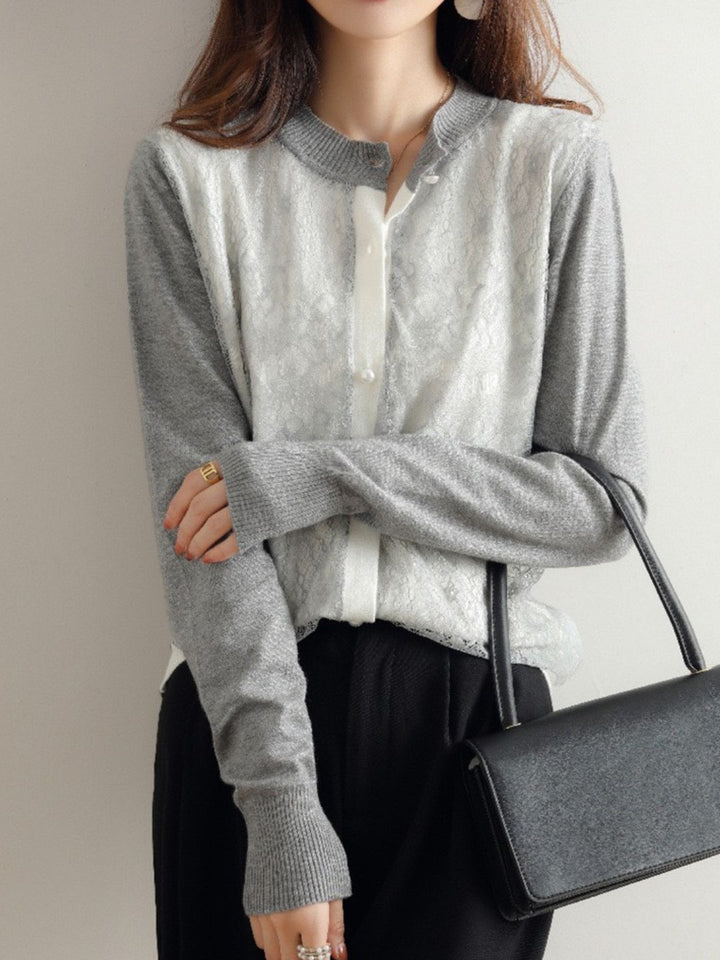 Crew Neck Lace Knit Sweater