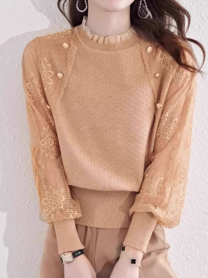 Chic Thin Lace Knitted Bottoming Sweater - Green