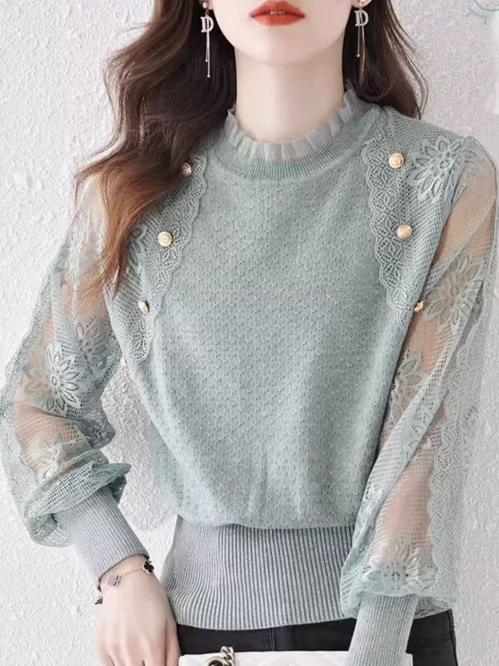 Chic Thin Lace Knitted Bottoming Sweater - Green