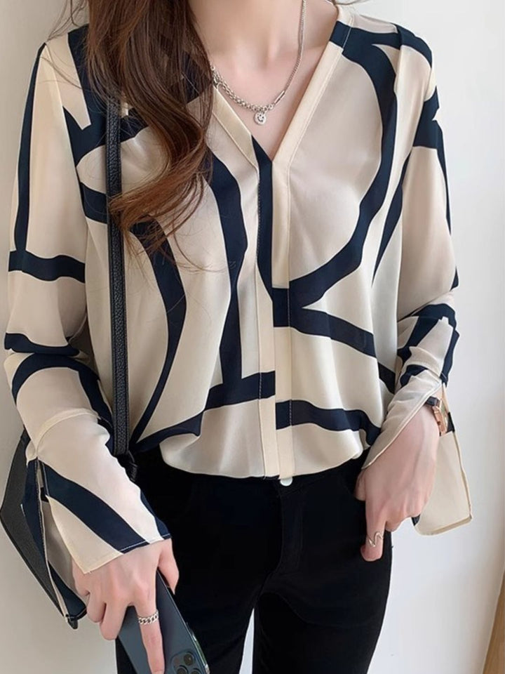 V-neck Fashionable Chiffon Shirt - Apricot