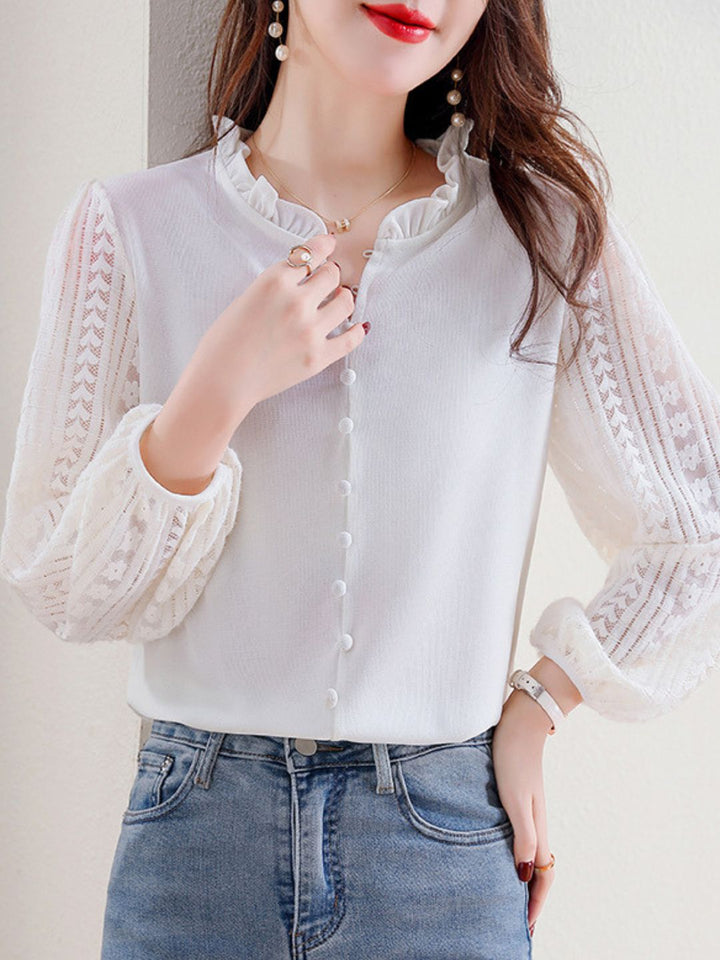 Elegant Lace Lantern Sleeve Top