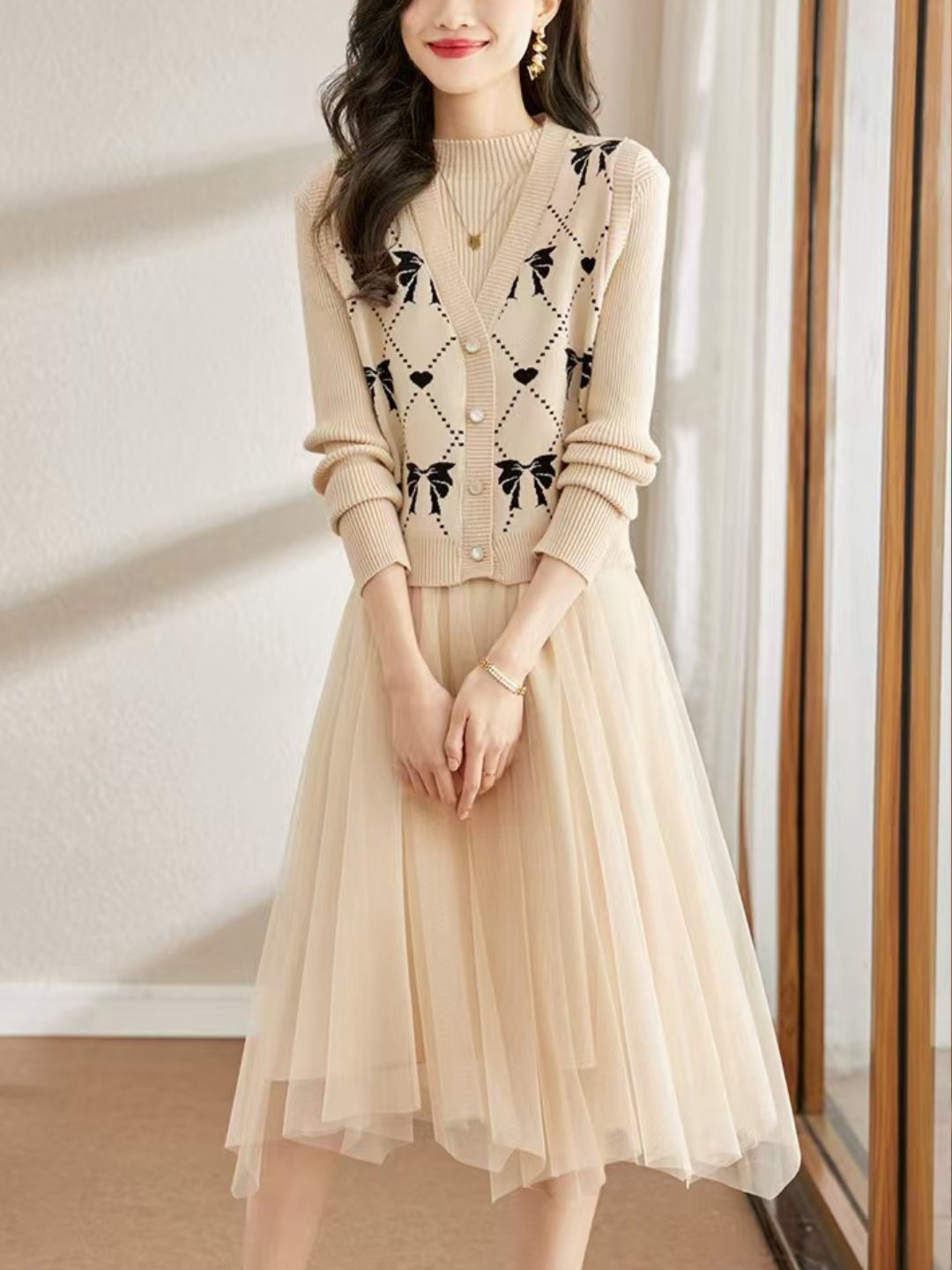 Fashion Knitted Two-piece Dress - Black