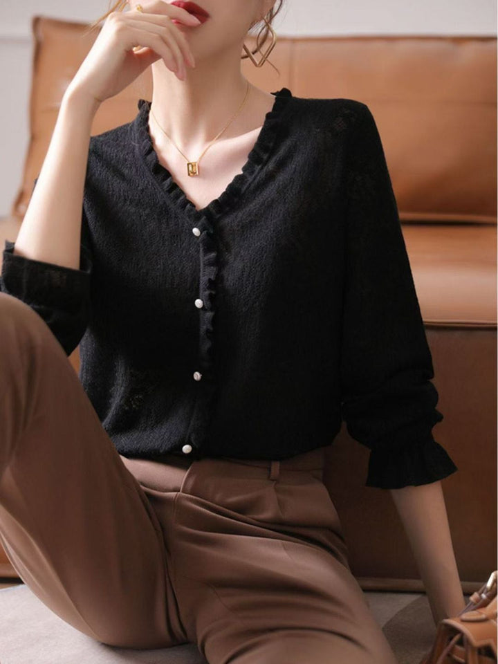 Hollow Fungus Lace V-Neck Top
