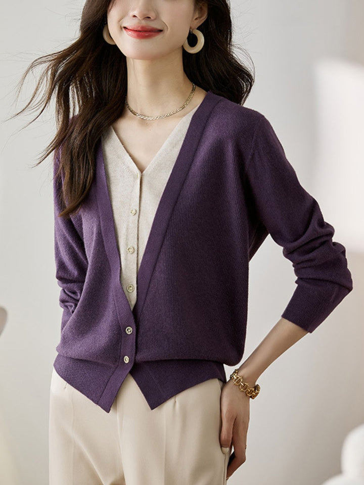 Colorblock Knitted Cardigan - Purple