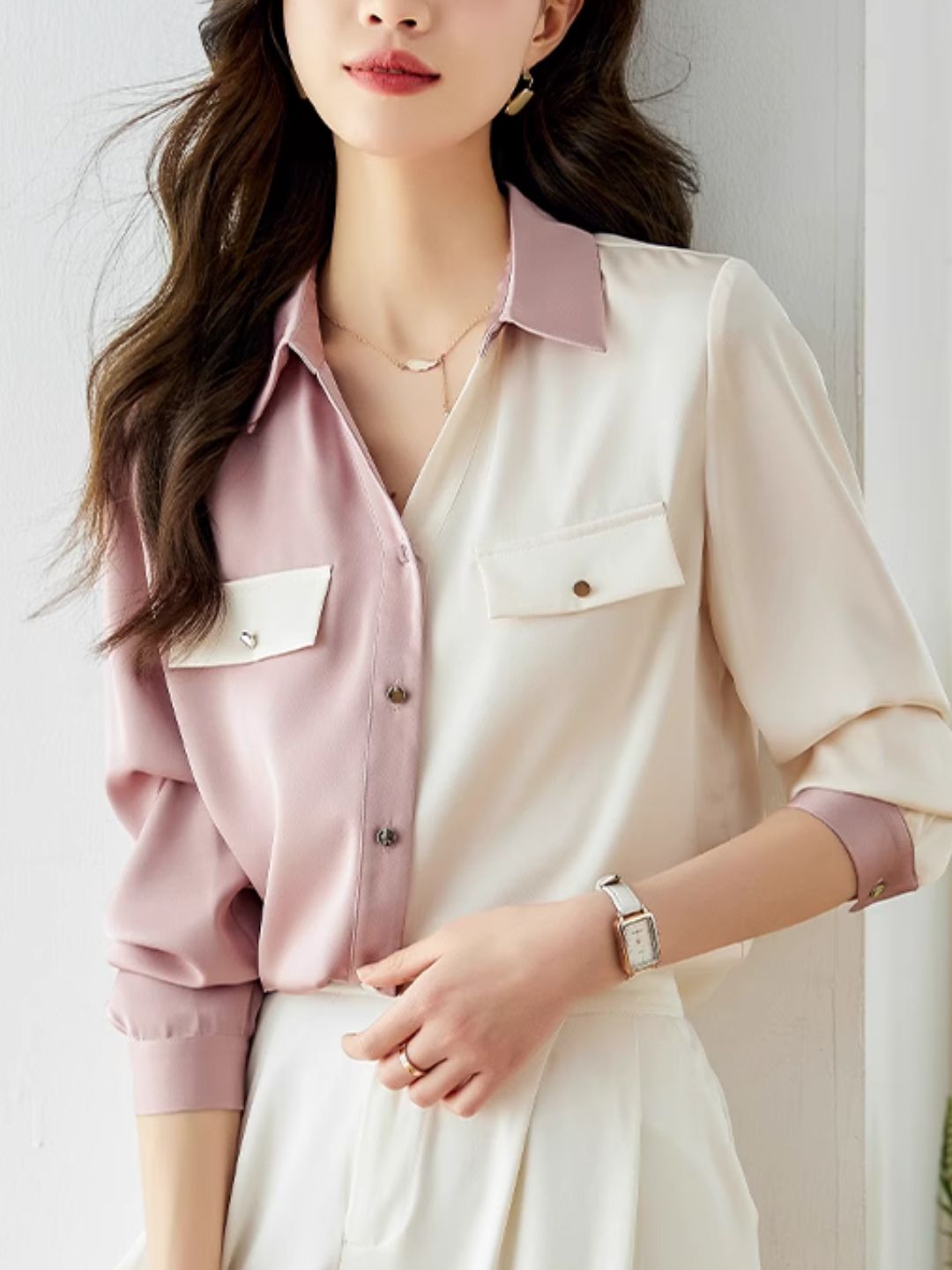 Versatile Contrast Color Shirt