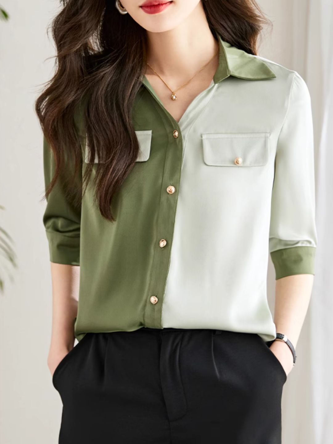 Versatile Contrast Color Shirt