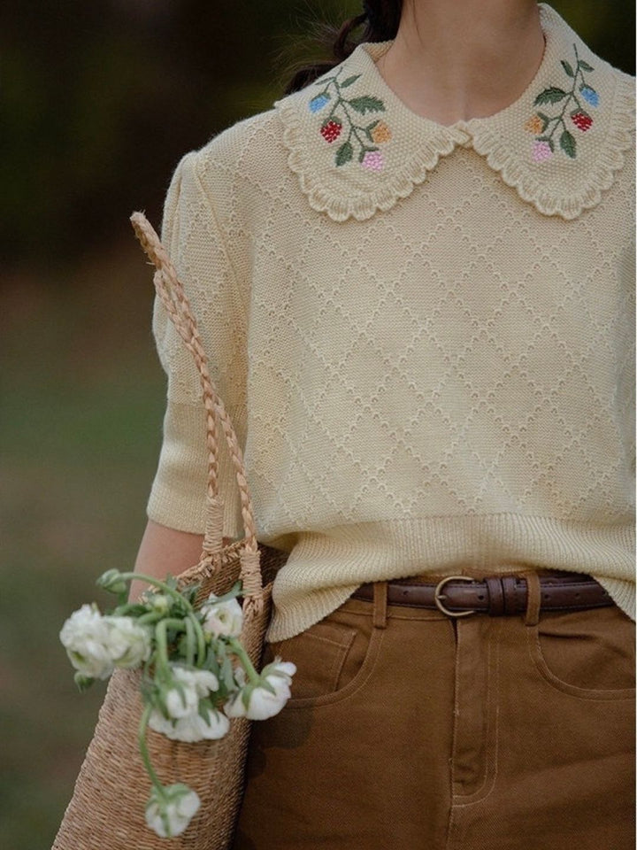 Embroidered Shirt - Half Sleeve - Apricot