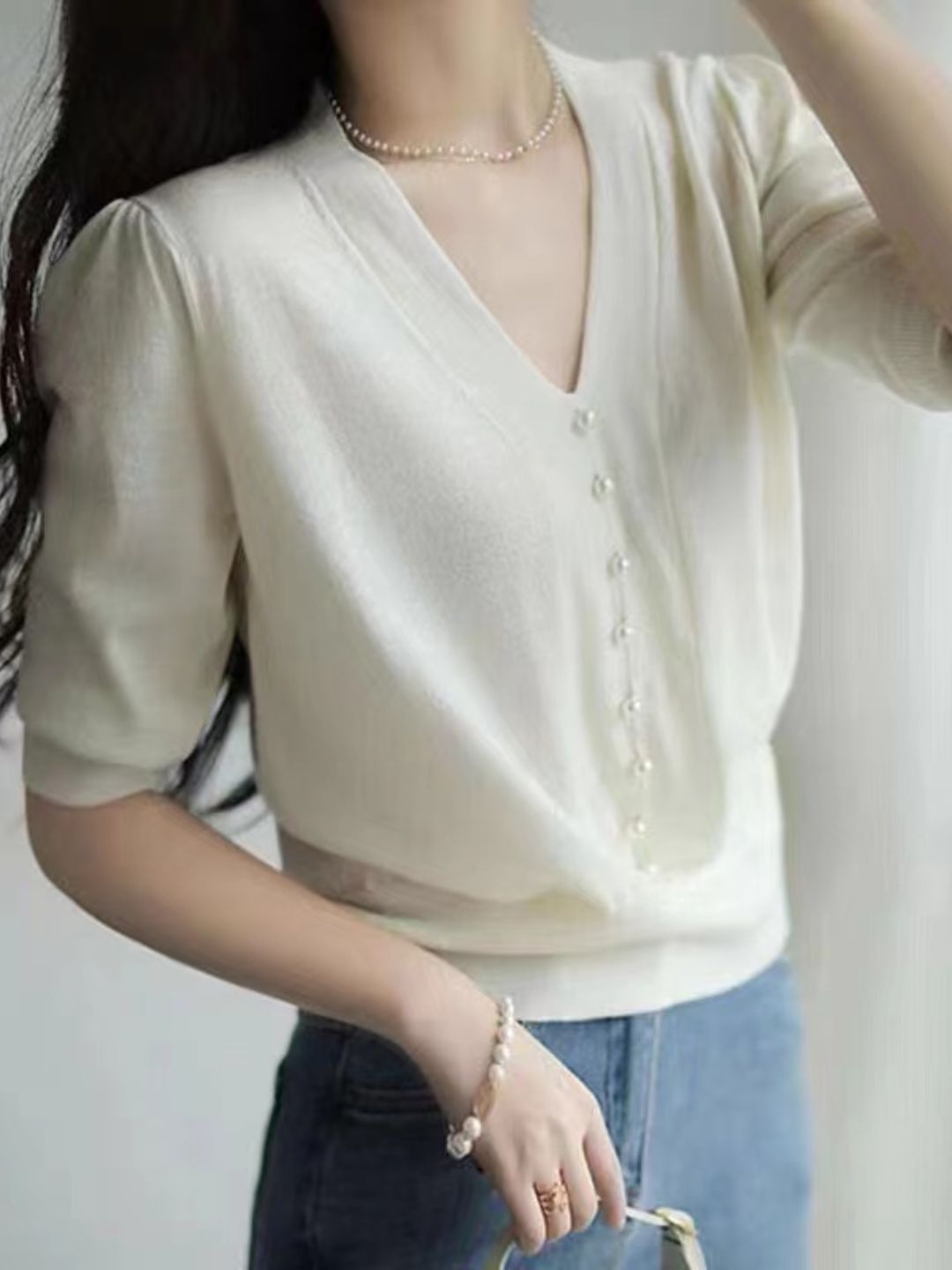 V-neck Sweater Top - Green