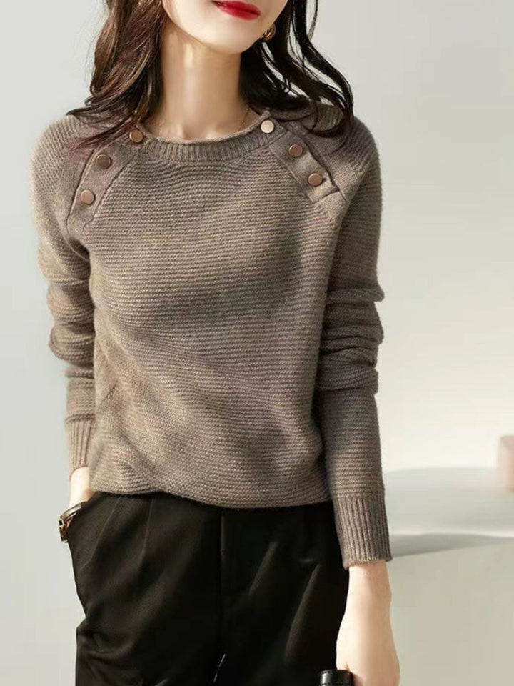 Retro Fashion Metal Button Sweater - Green