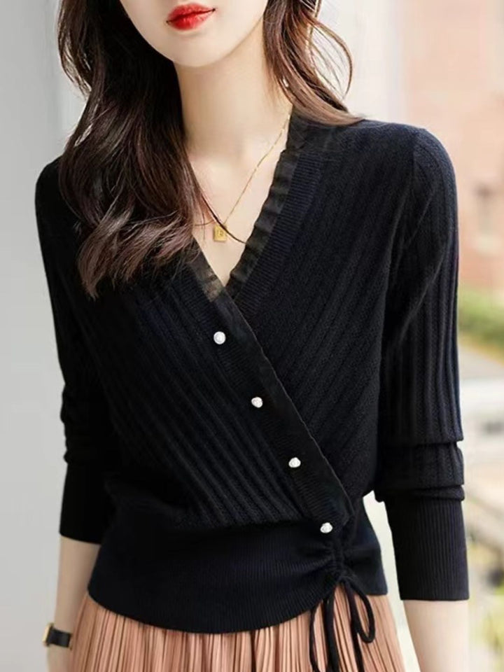 Classic Drawstring Auricular Knitted Top