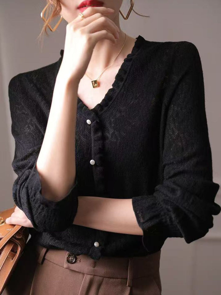 Hollow Fungus Lace V-Neck Top
