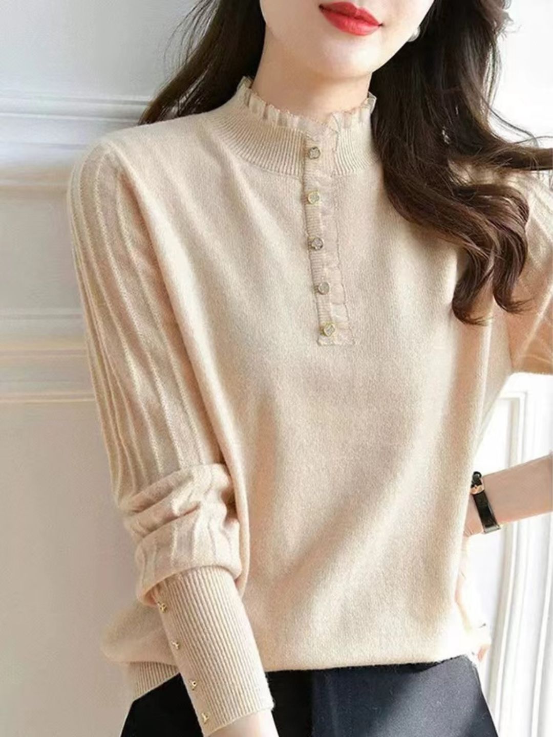 Retro Auricular Knitted Sweater - Pink