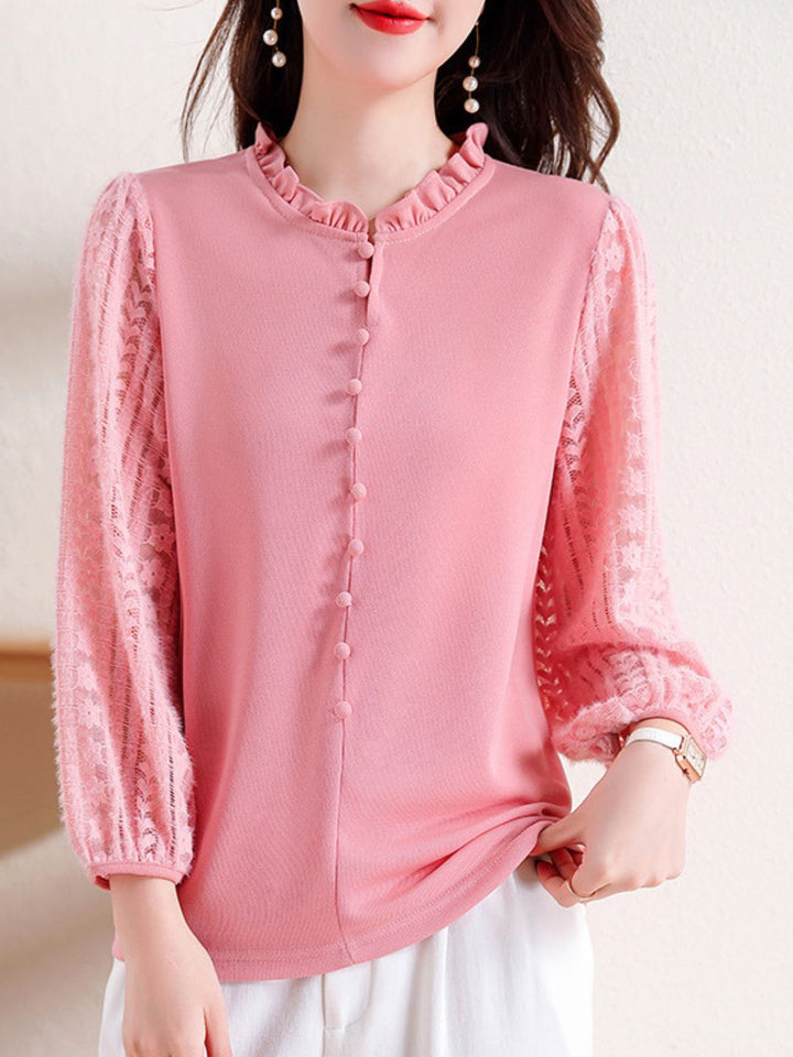 Elegant Lace Lantern Sleeve Top