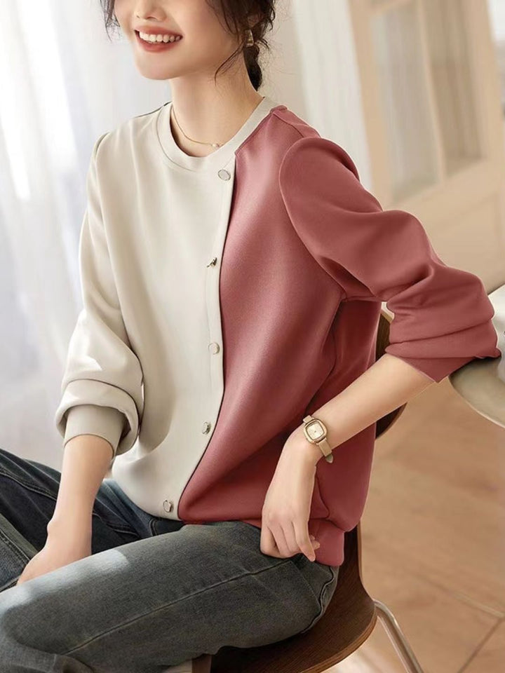 Round Neck Panelled Contrast Top