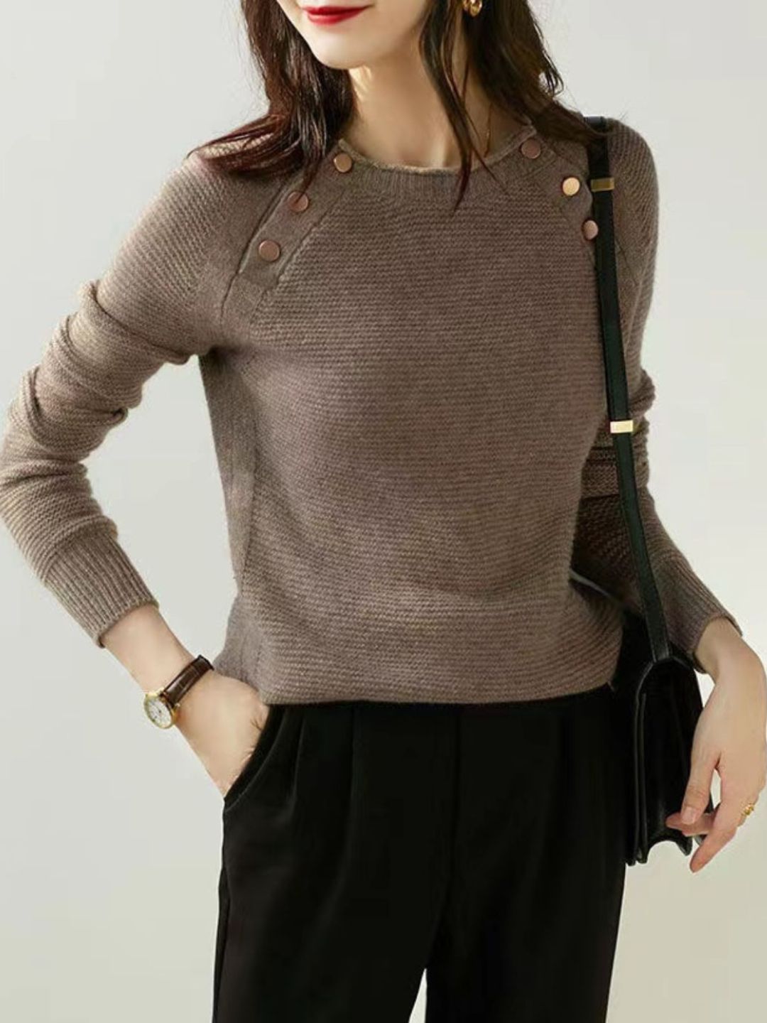 Retro Fashion Metal Button Sweater - Green