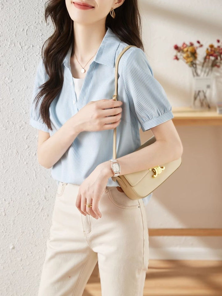 Striped Short-sleeved Lapel Shirt