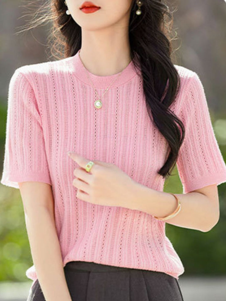 Solid Color Round Neck Thin Knitted Top