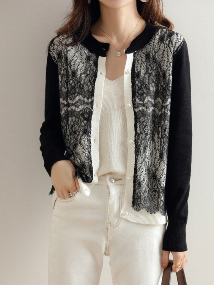 Crew Neck Lace Knit Sweater