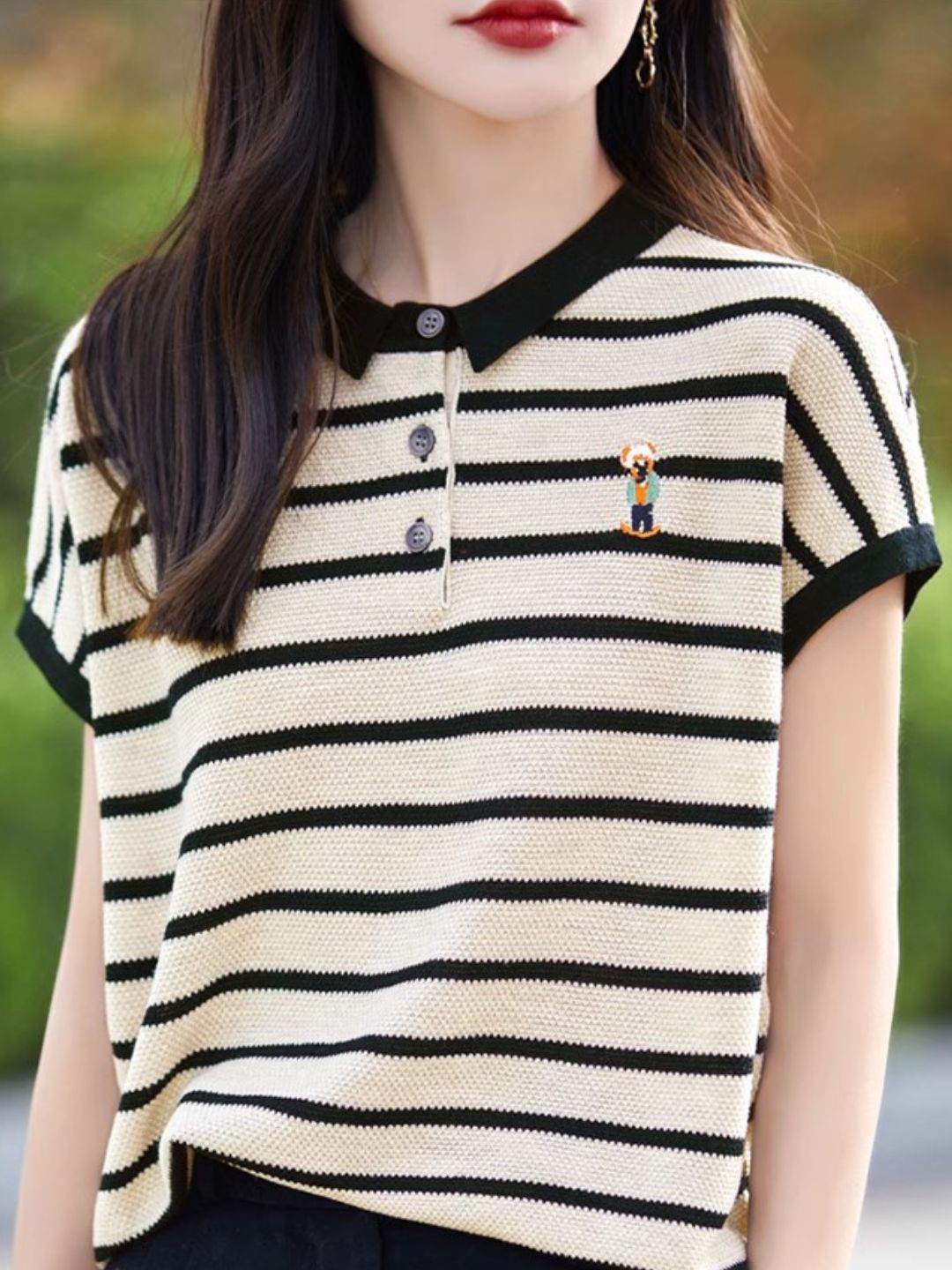 Contrast Stripe Polo Neck T-Shirt
