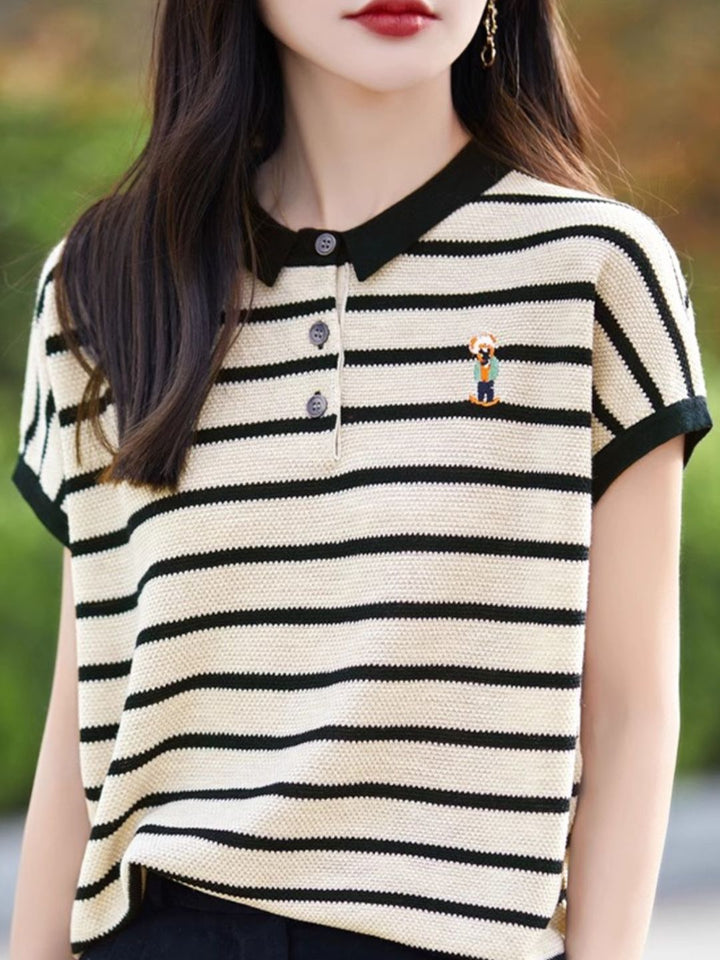 Contrast Stripe Polo Neck T-Shirt