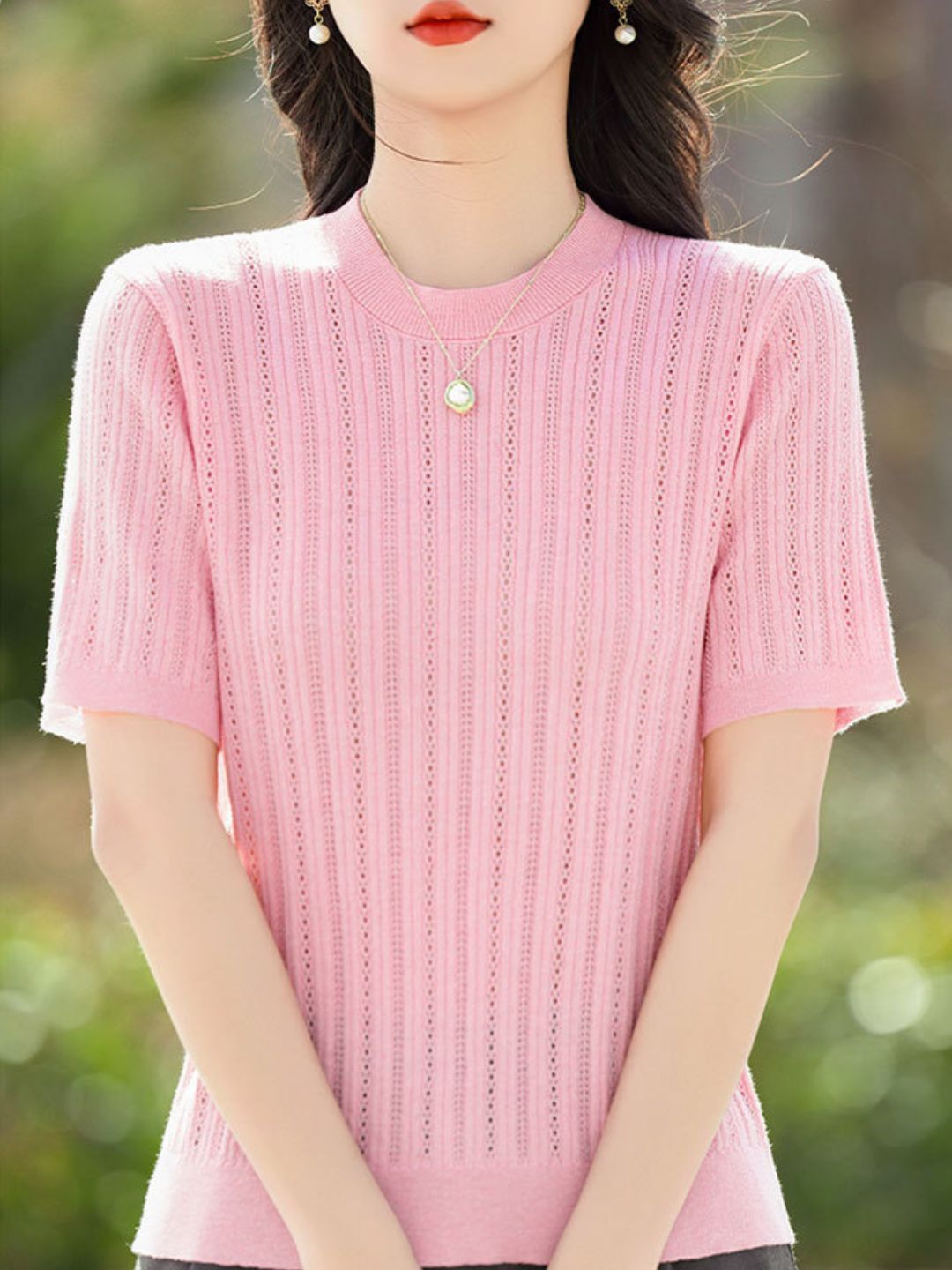 Solid Color Round Neck Thin Knitted Top