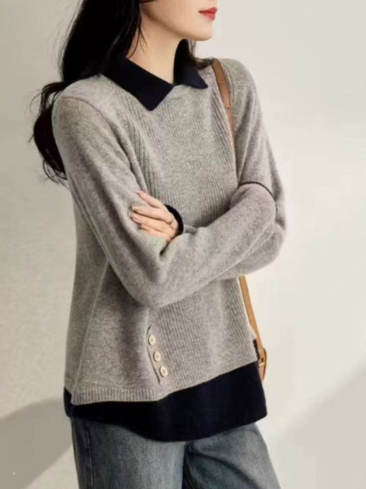 Classic Casual Lapel Sweater - Red