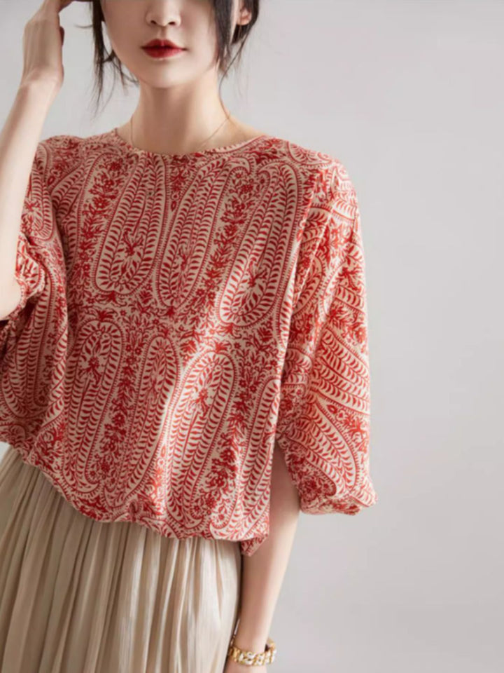 Casual Back Bow Printed Blouse