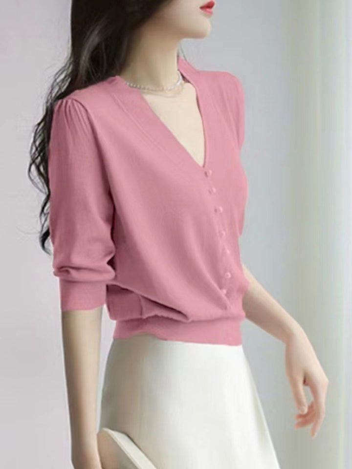V-neck Sweater Top - Green