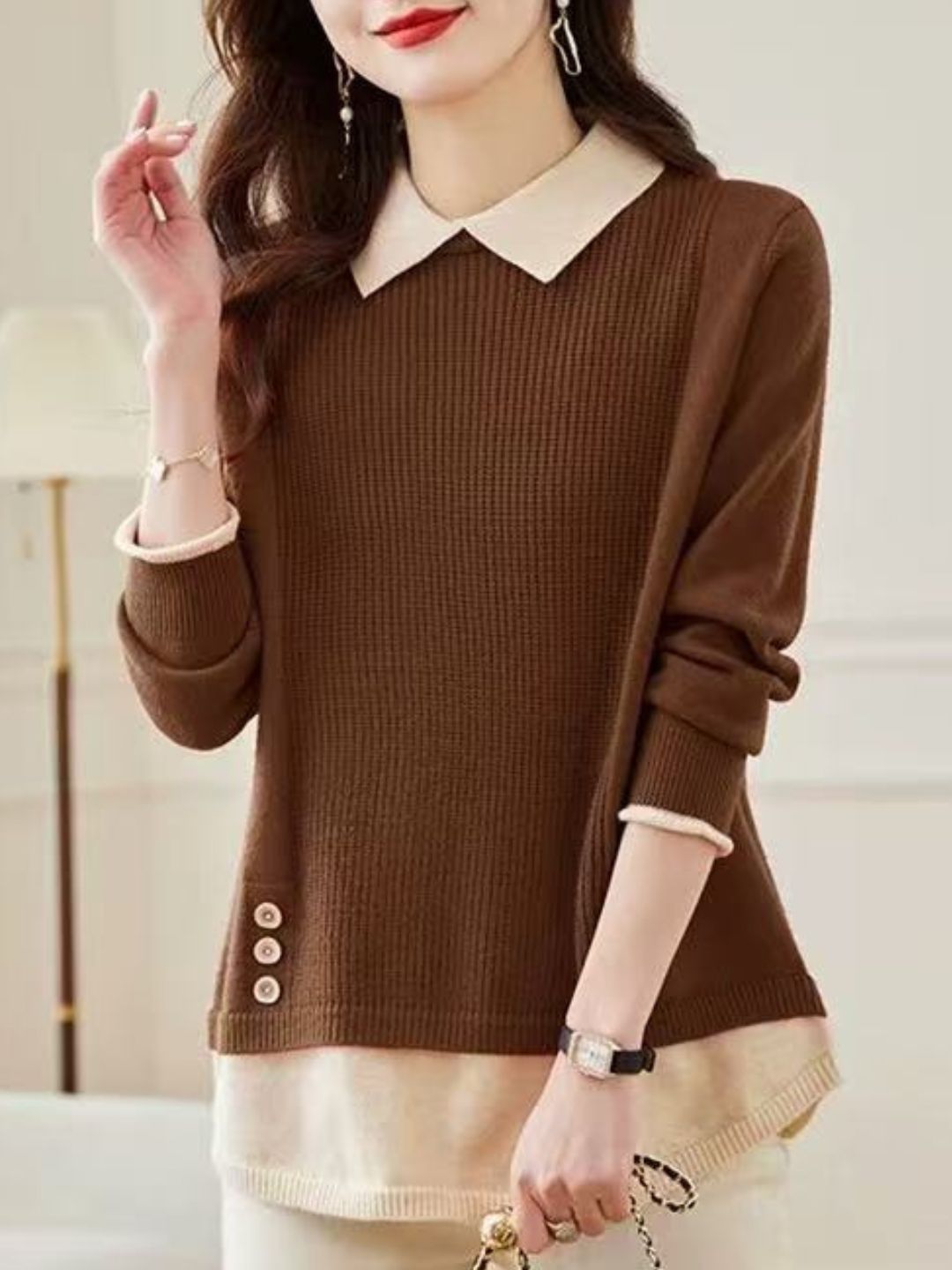 Classic Casual Lapel Sweater - Red
