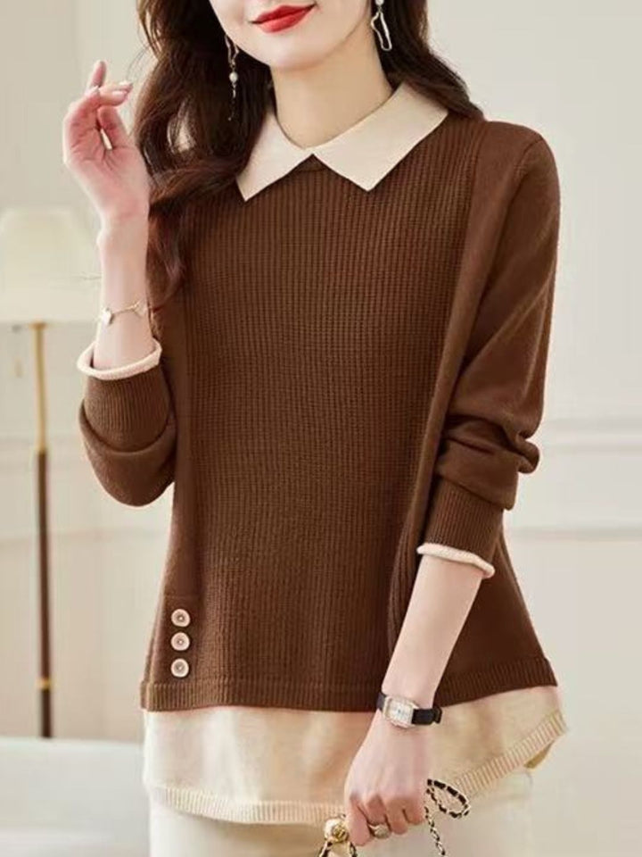 Classic Casual Lapel Sweater - Red