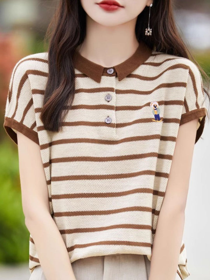 Contrast Stripe Polo Neck T-Shirt