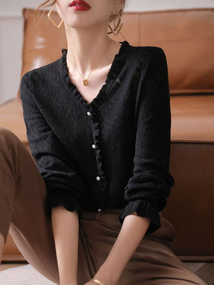 Hollow Fungus Lace V-Neck Top