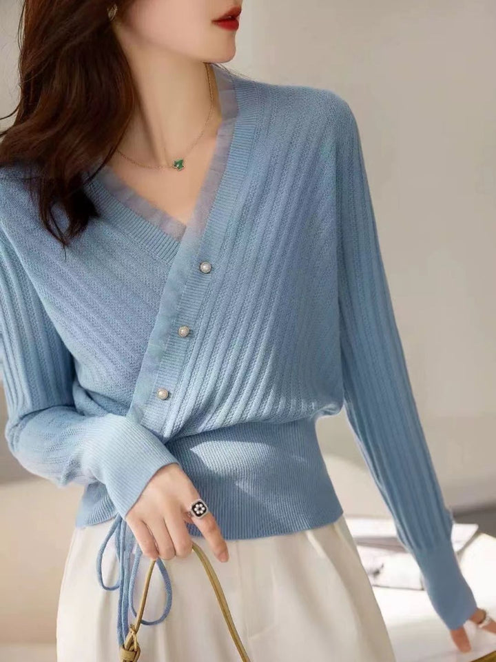 Classic Drawstring Auricular Knitted Top