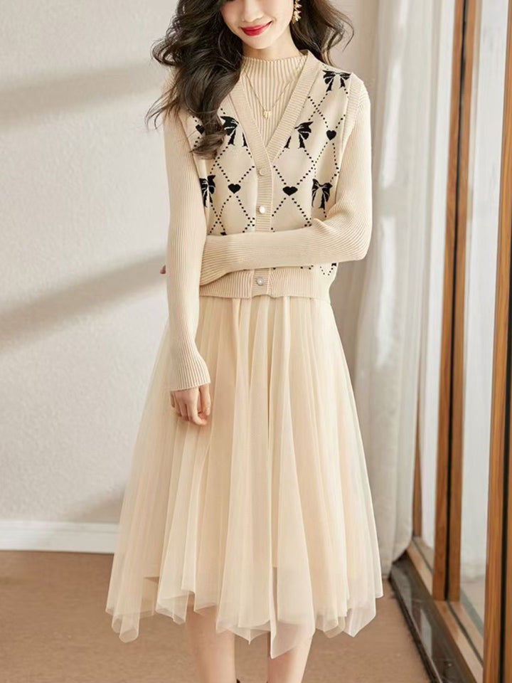 Fashion Knitted Two-piece Dress - Black