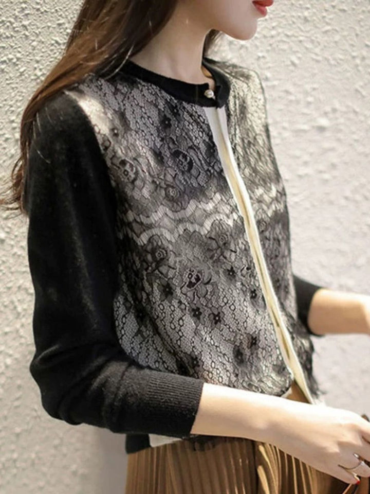 Crew Neck Lace Knit Sweater