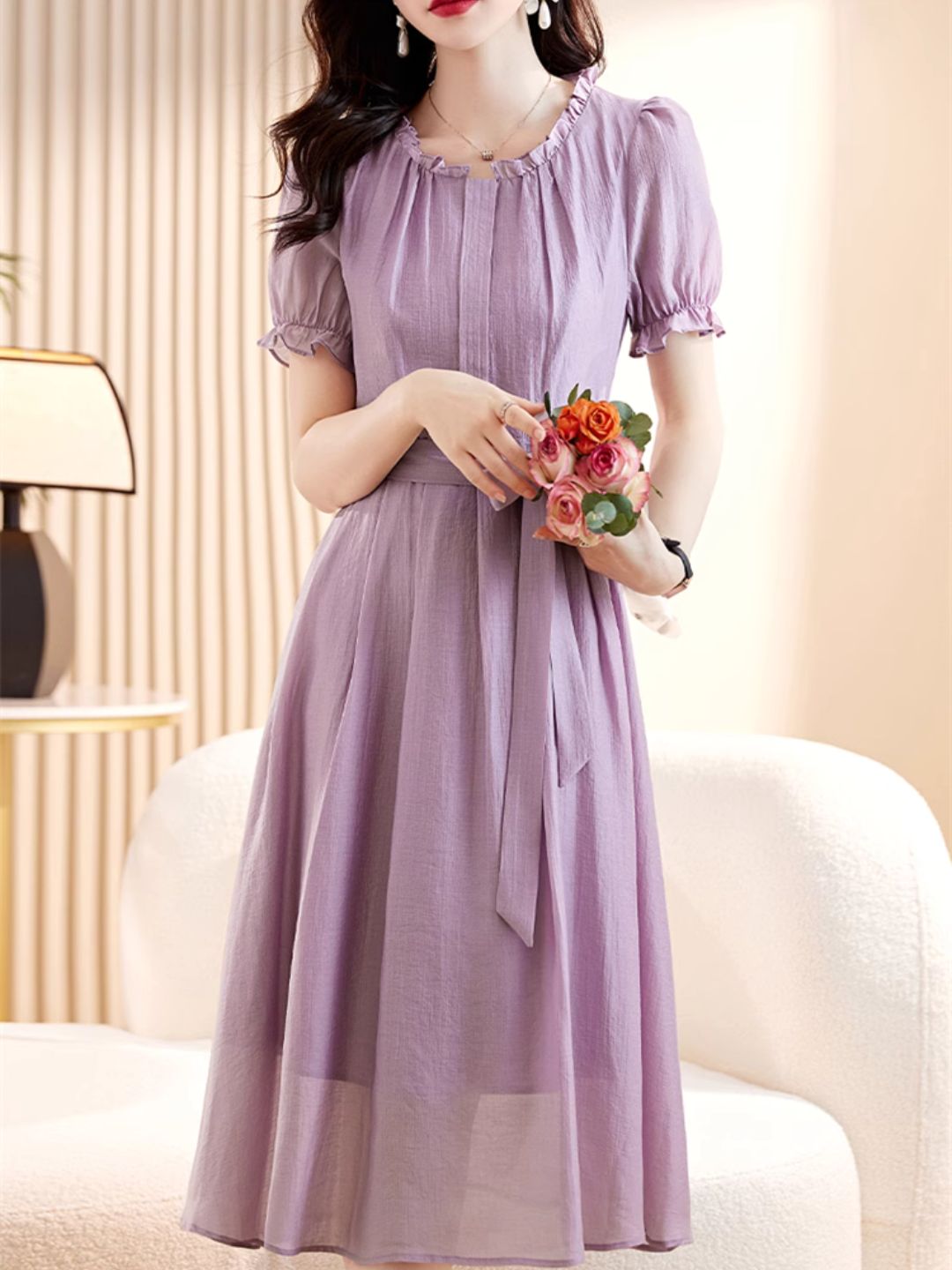 Elegant Slim Waist Dress - Black