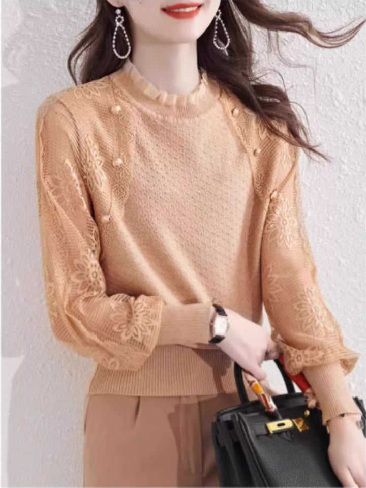 Chic Thin Lace Knitted Bottoming Sweater - Green