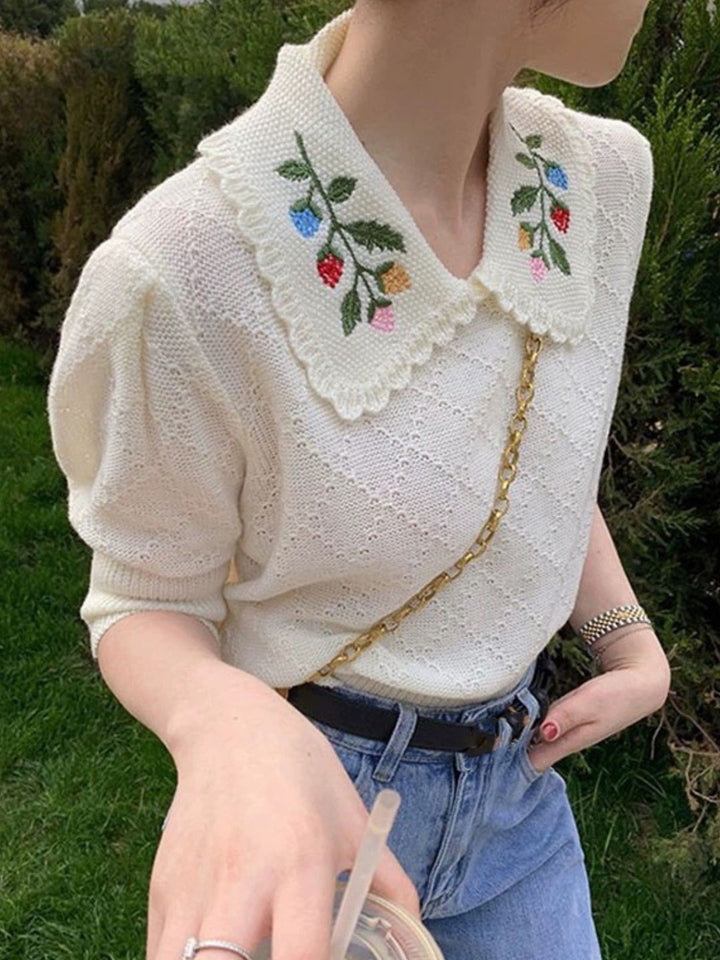 Embroidered Shirt - Half Sleeve - Apricot
