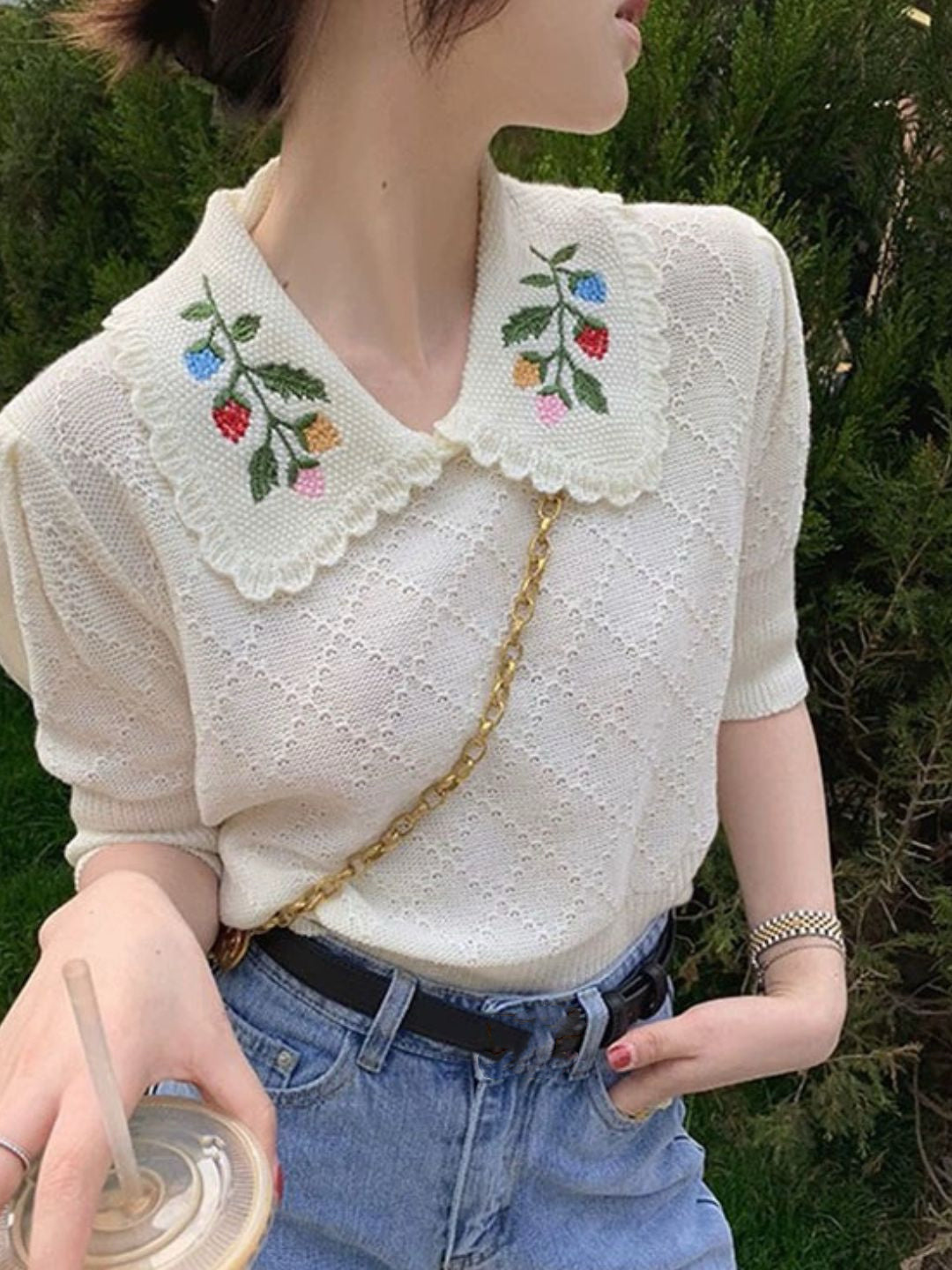 Embroidered Shirt - Half Sleeve - Apricot