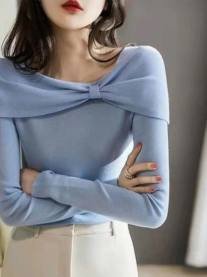 Bow Knitted Sweater - Red